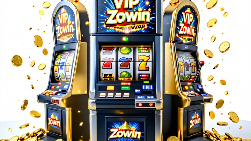 Hình ảnh mô tả giải đấu slot game VIP của Zowin, Zowin 88 với các máy slot và tiền vàng.