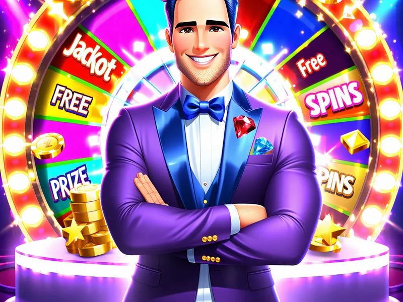 Hình ảnh game show casino trực tuyến với người dẫn chương trình và các phần thưởng